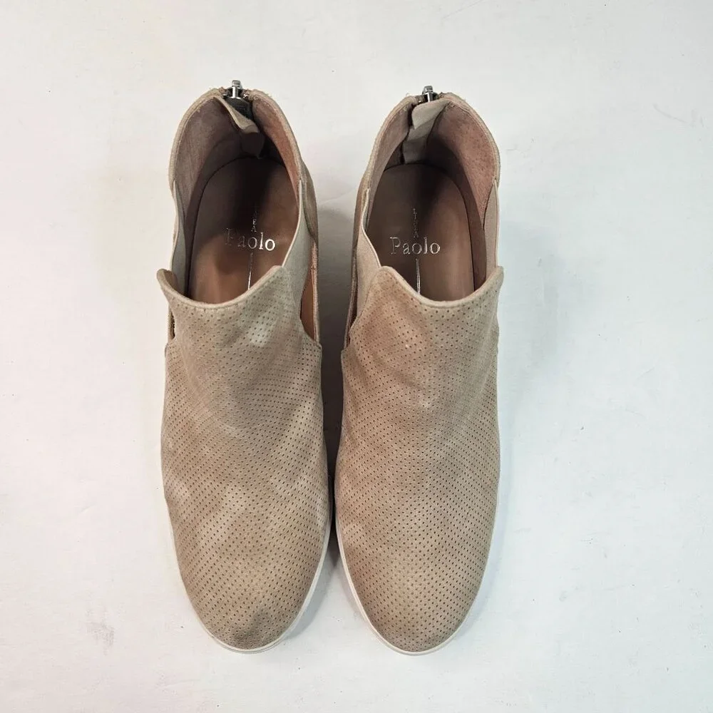 Paolo Linea Wedge Sneaker 10.5 Tan Suede Minimalist Perferated Casual Shoe Boots